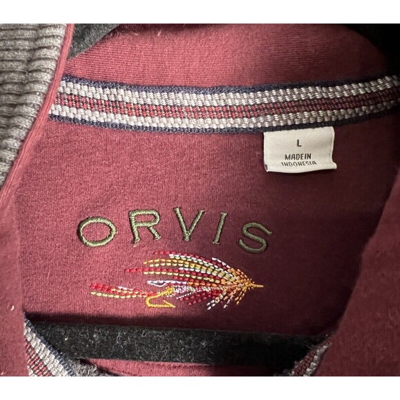 Orvis Men's Quarter-Zip Pullover Sweater Large Gray/Maroon-Classic Outdoor Style - Picture 5 of 10